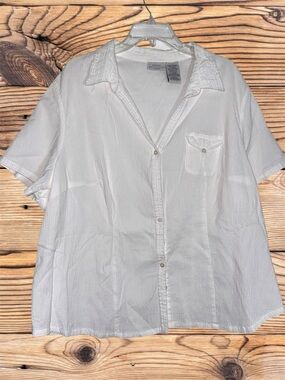 White Stag White Short-Sleeve Button-Down Crinkle Texture Shirt with Stretch 3X